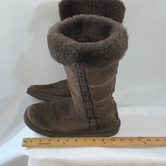🔥104  L.L. Bean Shearling Lined Suede Brown Winter Boots - Picture 8 of 16